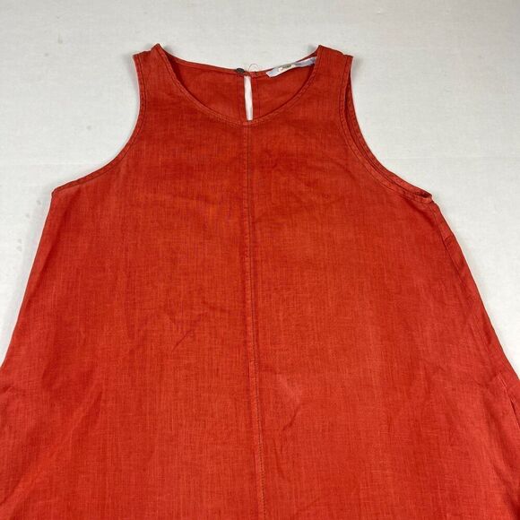 Lauren Vidal Linen Dress Small Orange Sleeveless Shift Raw Hem Summer Resort XS - Picture 4 of 13